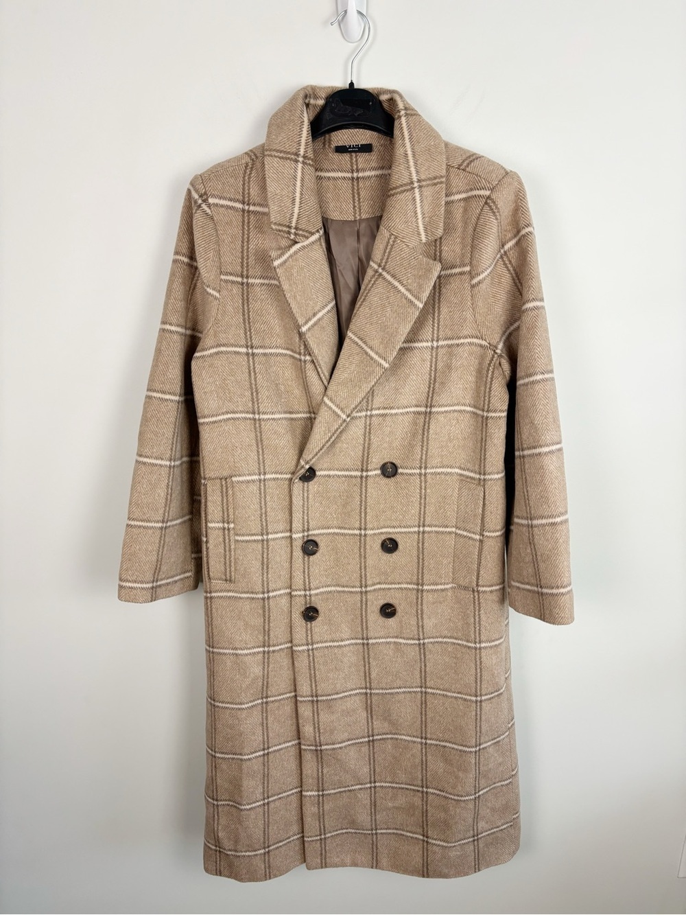 VICI Autumn Root Plaid Longline Trench Coat in Sand Size S - Picture 2 of 11
